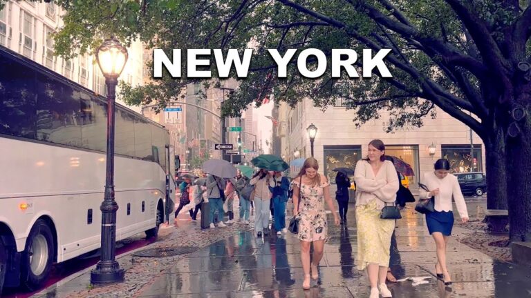 Heavy Rain Walk in NYC 4K – Walking in Manhattan New York City – Binaural Rain Sounds – ASMR